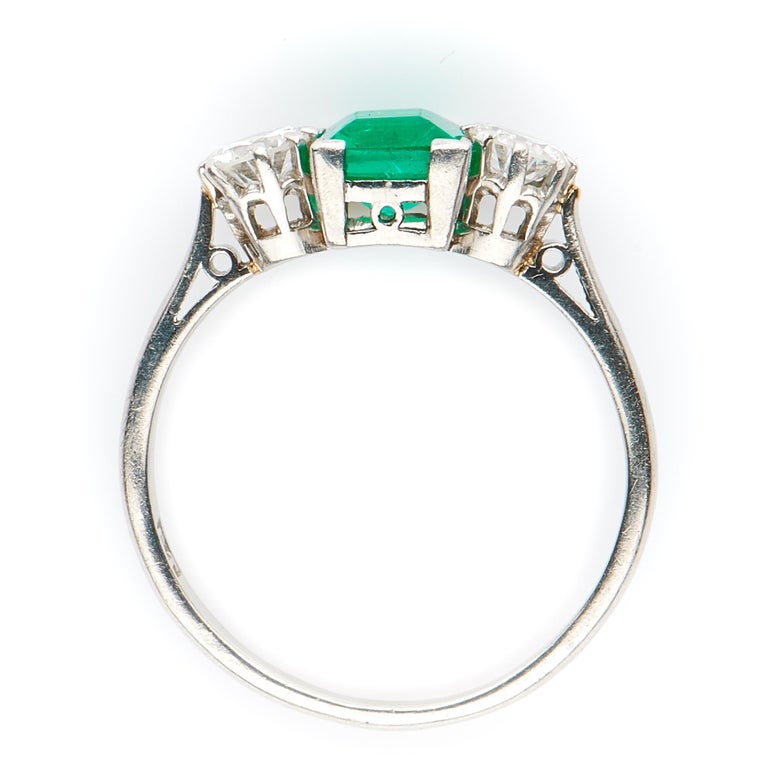 Antique, Art Deco, Platinum, Emerald and Diamond Three-Stone Engagement ...