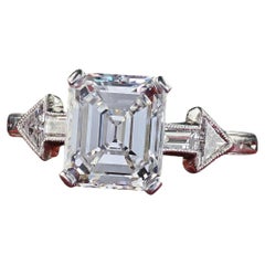 Antique Art Deco Platinum Emerald Cut Arrow Design Engagement Ring - GIA