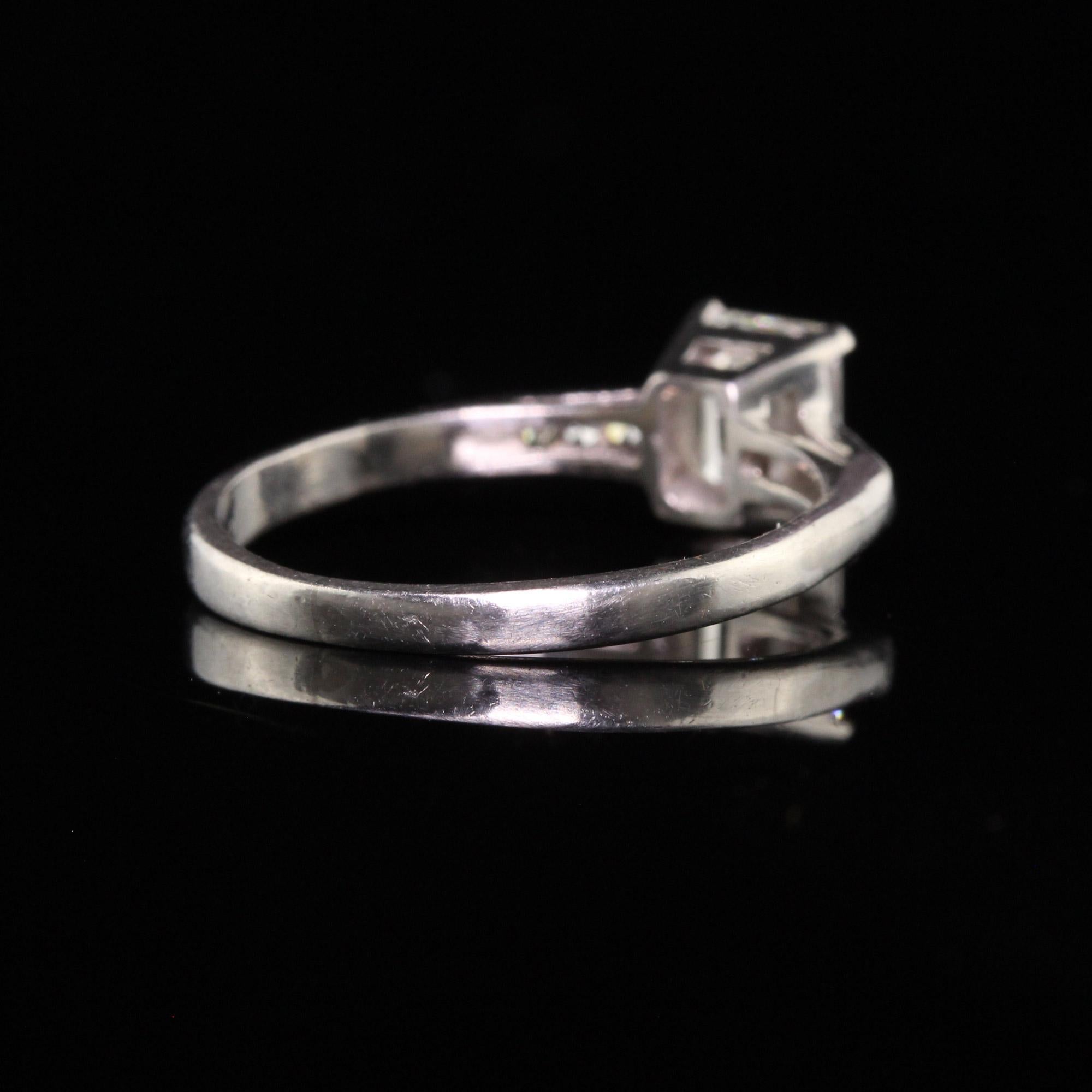 Antique Art Deco Platinum Emerald Cut Diamond Classic Engagement Ring, GIA For Sale 1