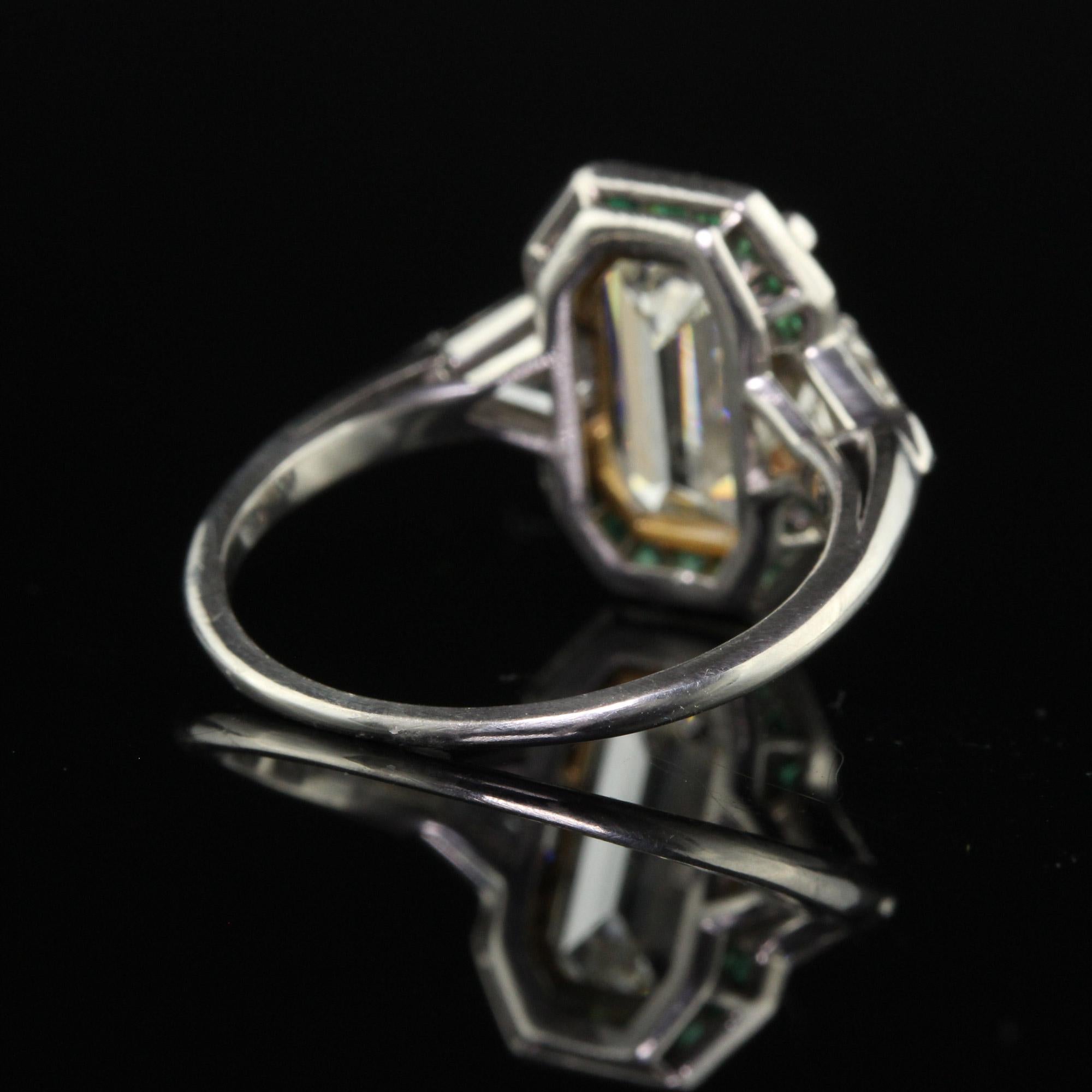 Antique Art Deco Platinum Emerald Cut Diamond Emerald Halo Engagement Ring - GIA For Sale 4
