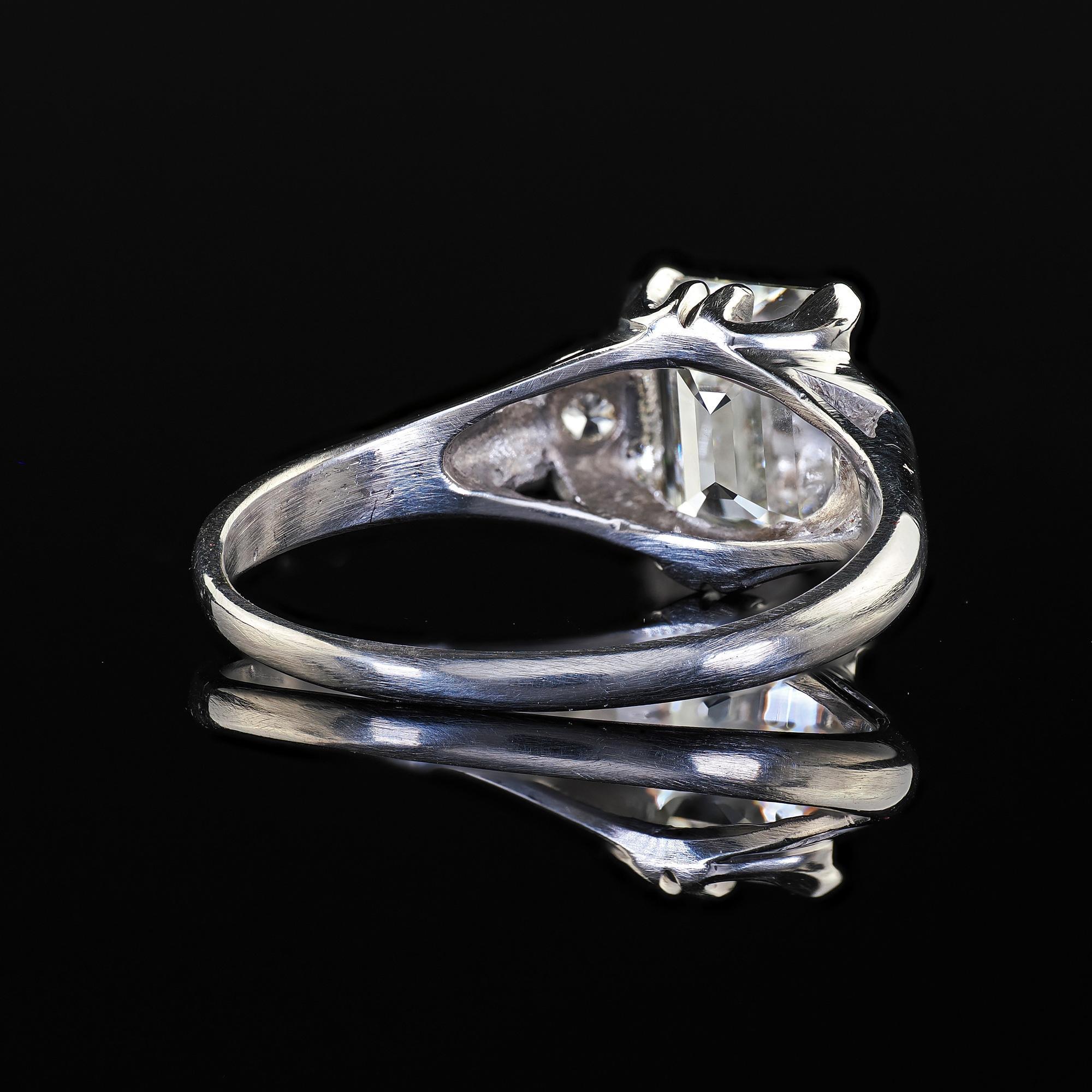 Antique Art Deco Platinum Emerald Cut Diamond Engagement Ring - GIA For Sale 4