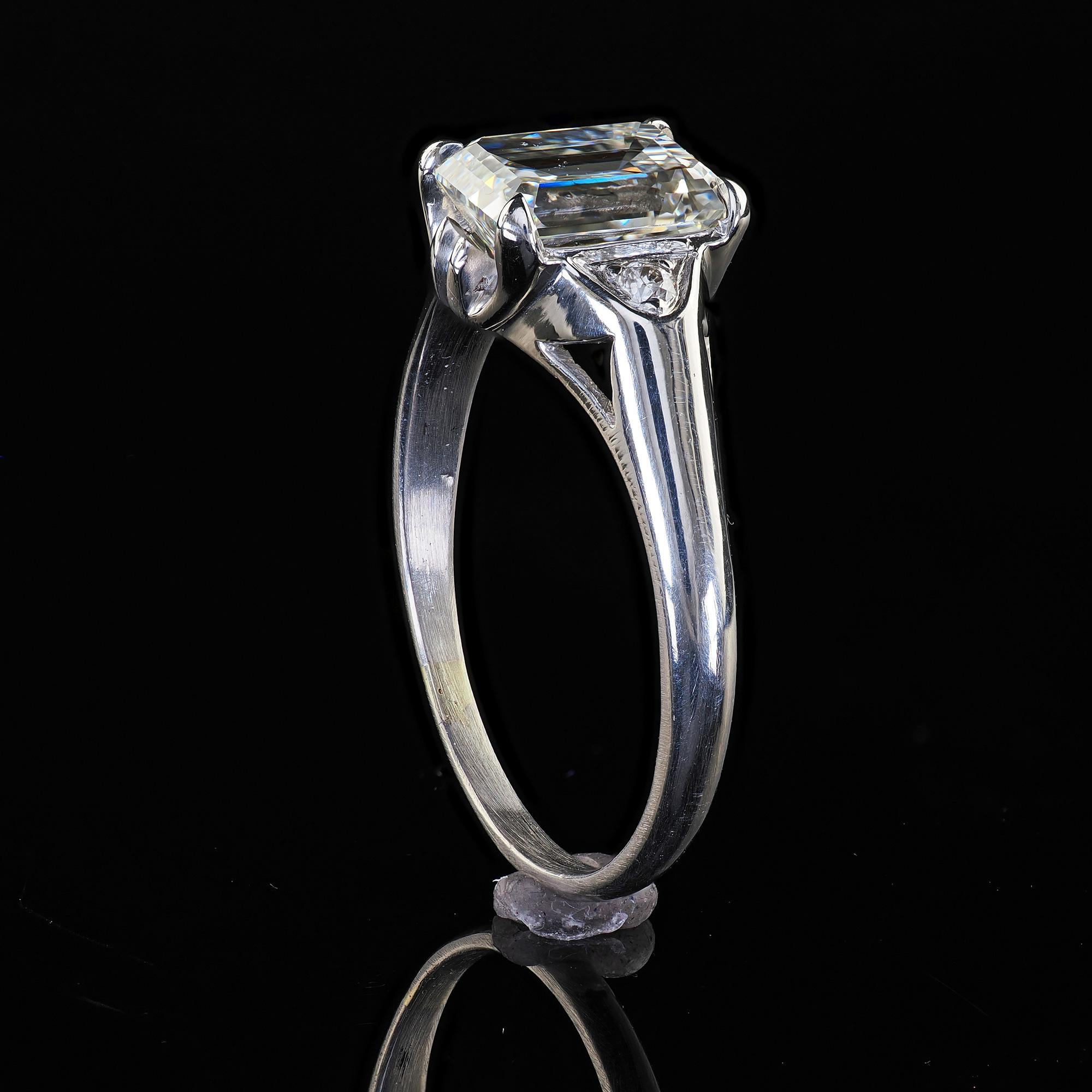 Antique Art Deco Platinum Emerald Cut Diamond Engagement Ring - GIA For Sale 5