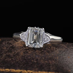Bague de fiançailles Art déco ancienne en platine avec diamant taille émeraude - GIA