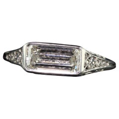 Antique Art Deco Platinum Emerald Cut Diamond Filigree Engagement Ring, GIA