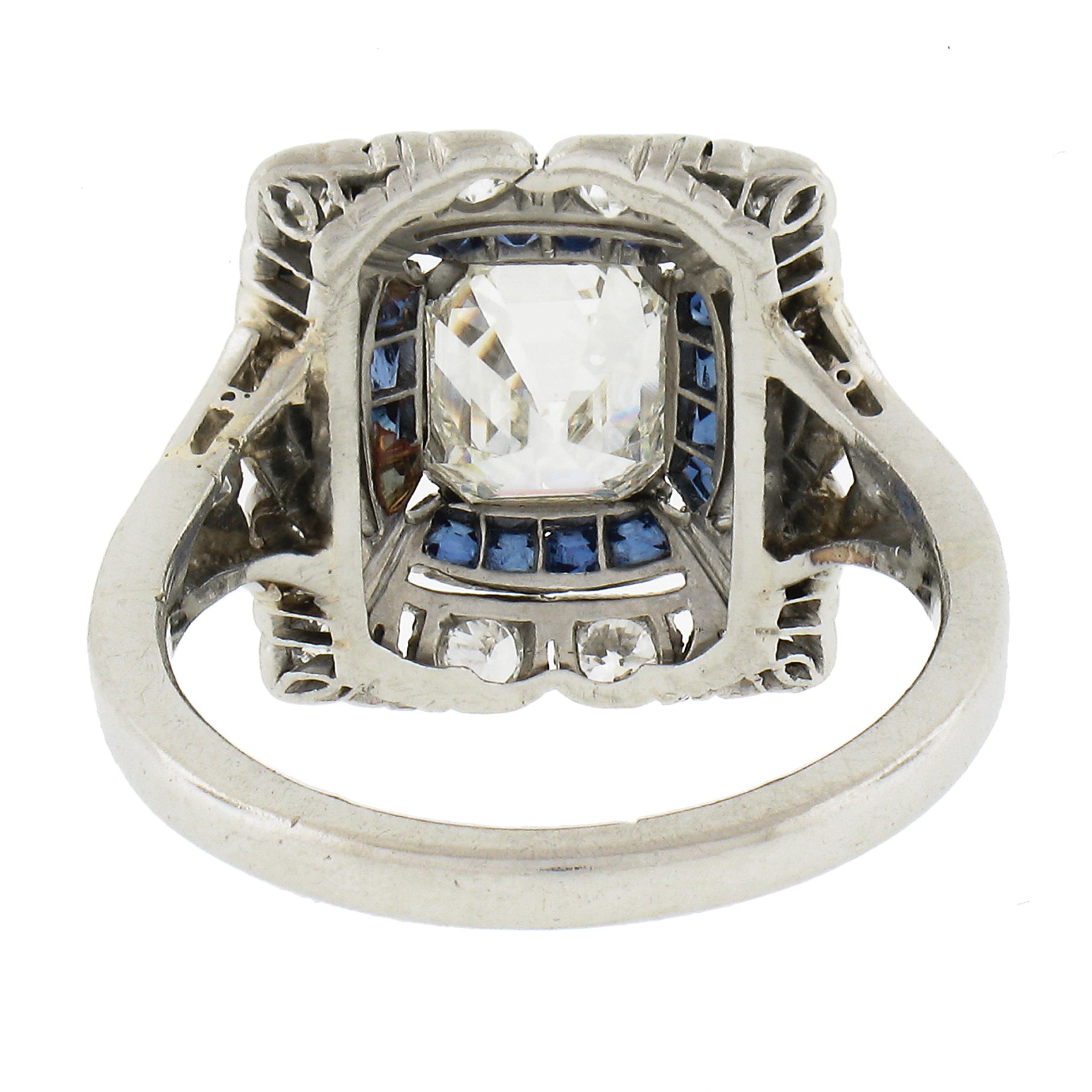 Antique Art Deco Platinum Emerald Diamond Sapphire Filigree Dinner Platter Ring 2