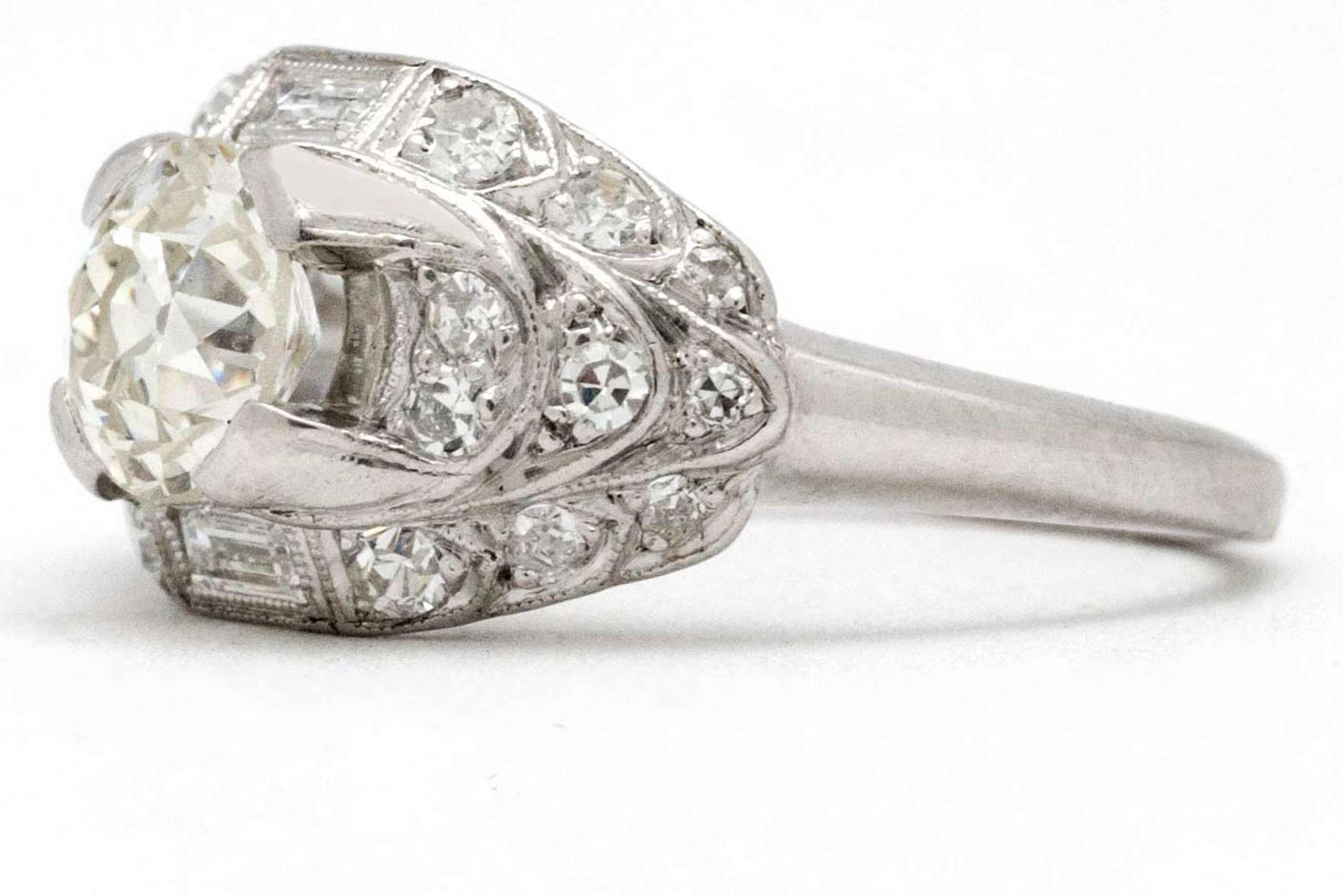 Antique Art Deco Platinum Engagement Ring Old European Cut Diamond EGL Certified In Good Condition In Santa Barbara, CA