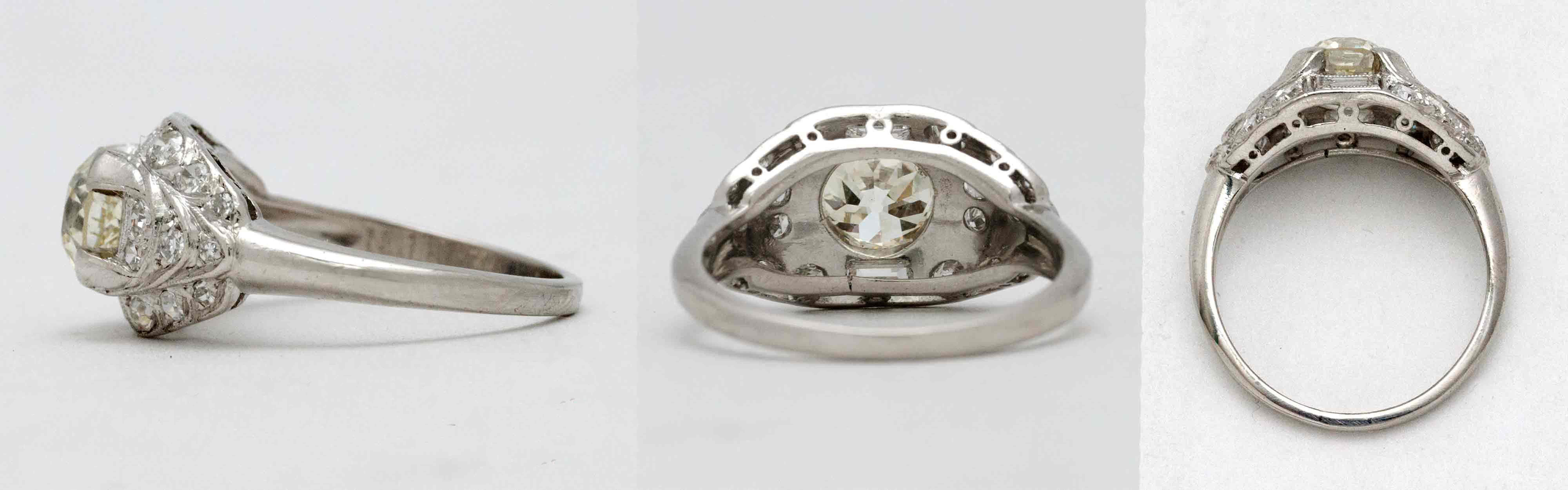 Women's Antique Art Deco Platinum Engagement Ring Old European Cut Diamond EGL Certified