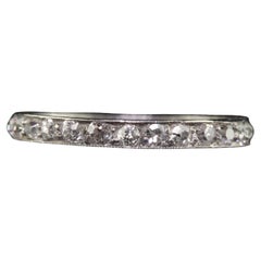 Anneau d'éternité Art déco ancien en platine gravé de diamants vieille mine - Taille 5 1/4
