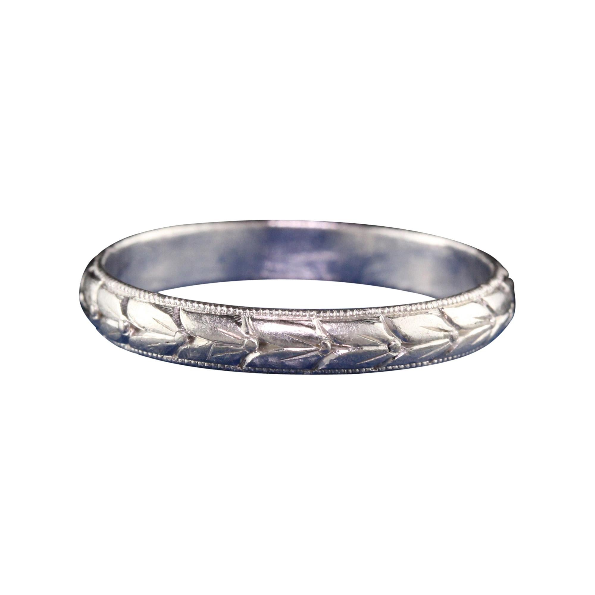 Antique Art Deco Platinum Engraved Pattern Wedding Band