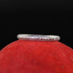 Antique Art Deco Platinum Engraved Wedding Band - 5 3/4