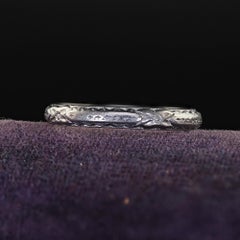 Antique Art Deco Platinum Engraved Wedding Band Circa 1932 - Size 4