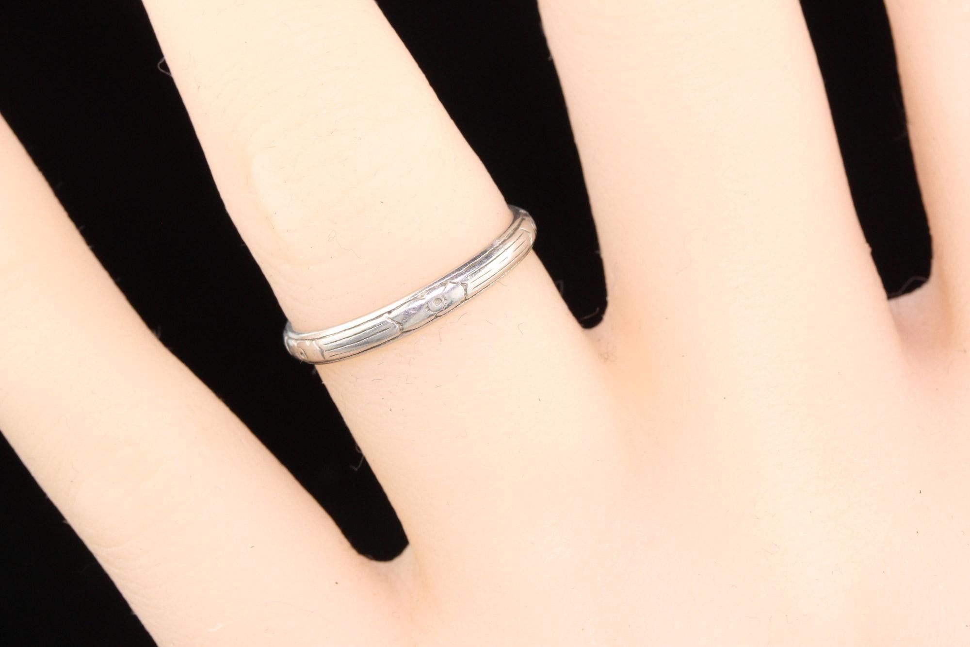 Women's or Men's Antique Art Deco Platinum Engraved Wedding Band