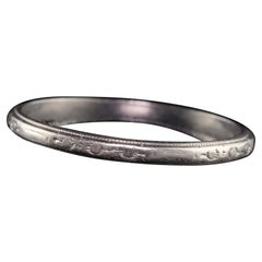 Fascia nuziale antica Art Deco in platino con incisione