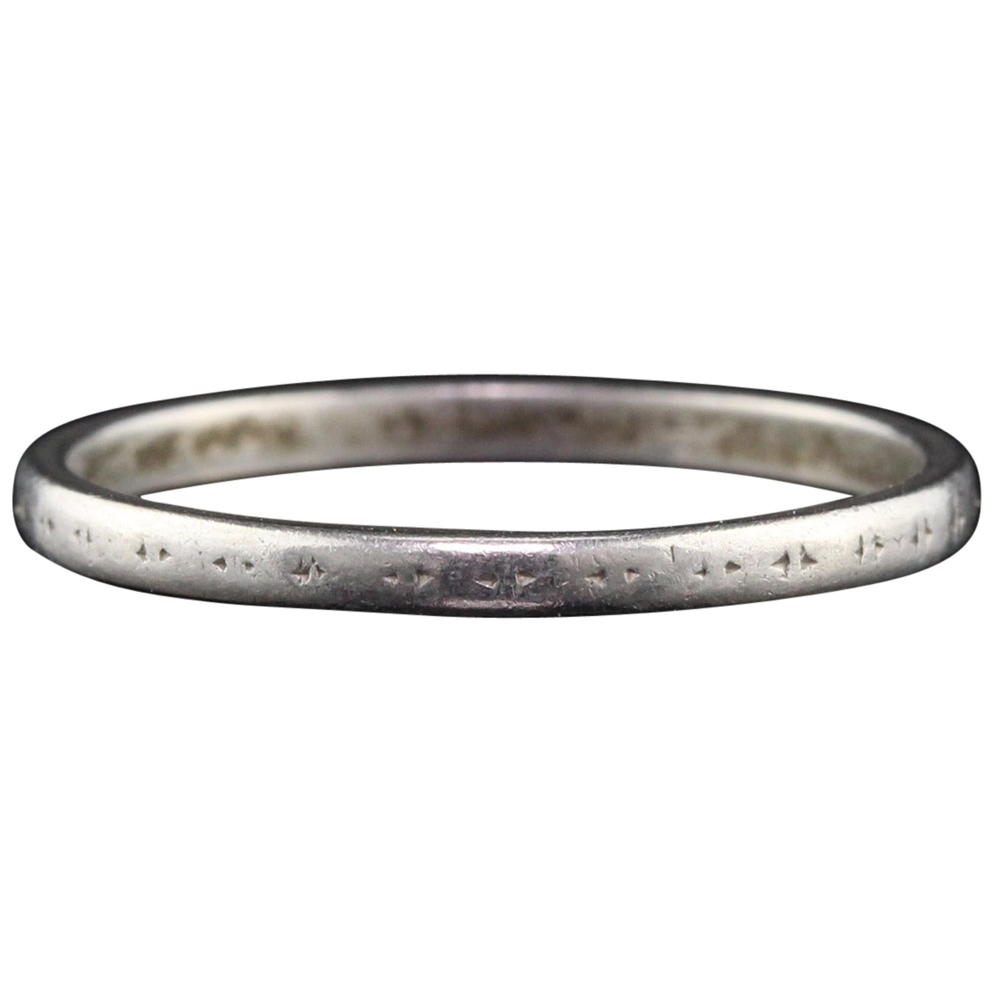 Antique Art Deco Platinum Engraved Wedding Band For Sale