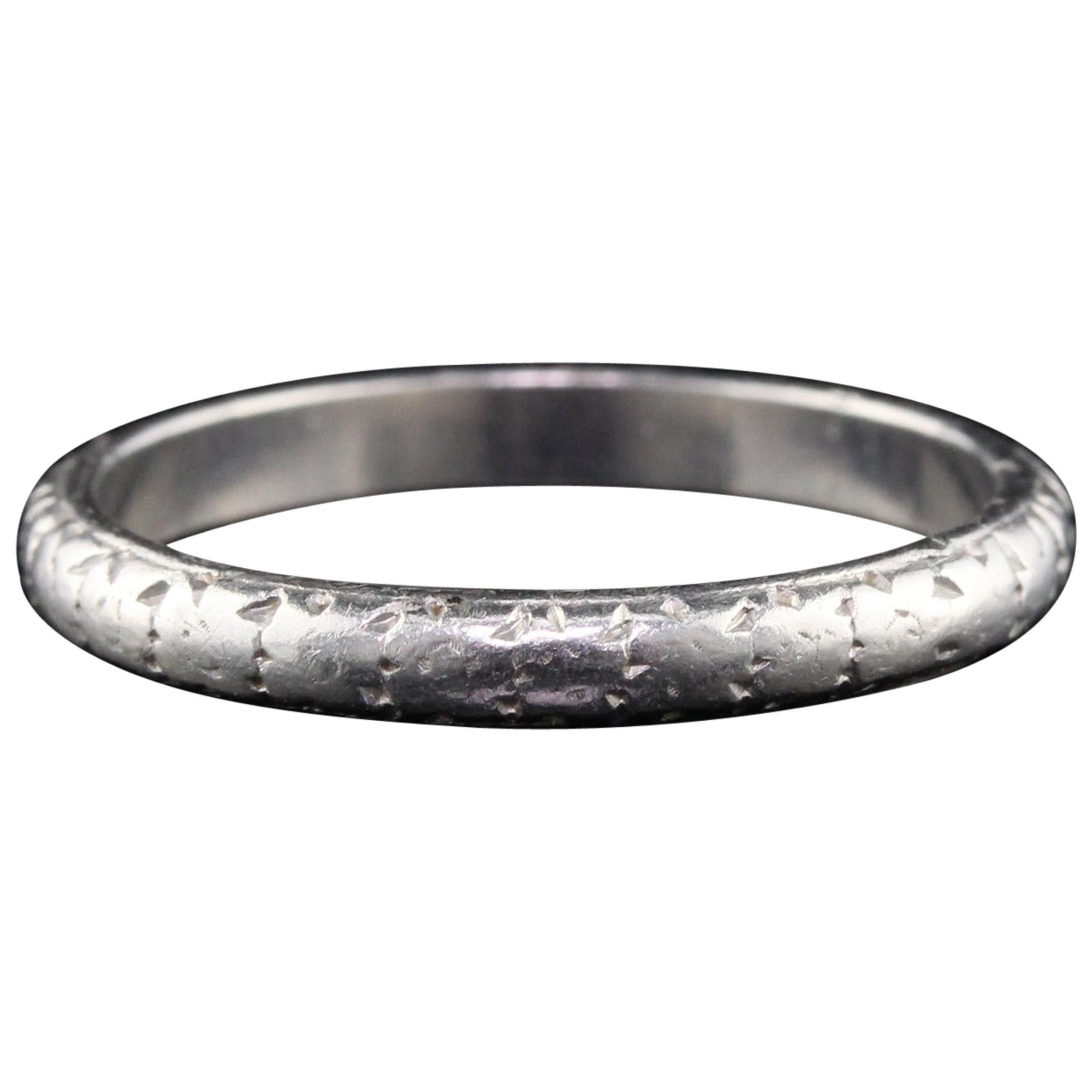 Antique Art Deco Platinum Engraved Wedding Band For Sale