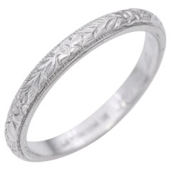 Antique Art Deco Platinum Engraved Wedding Band Ring Vintage Art Deco Platinum Engraved Wedding Band Ring