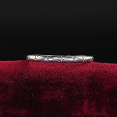 Antique Art Deco Platinum Engraved Wedding Band Ring - Size 7 1/4