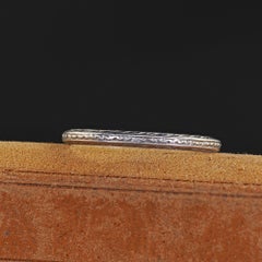 Antique Art Deco Platinum Engraved Wedding Band Ring - Size 7