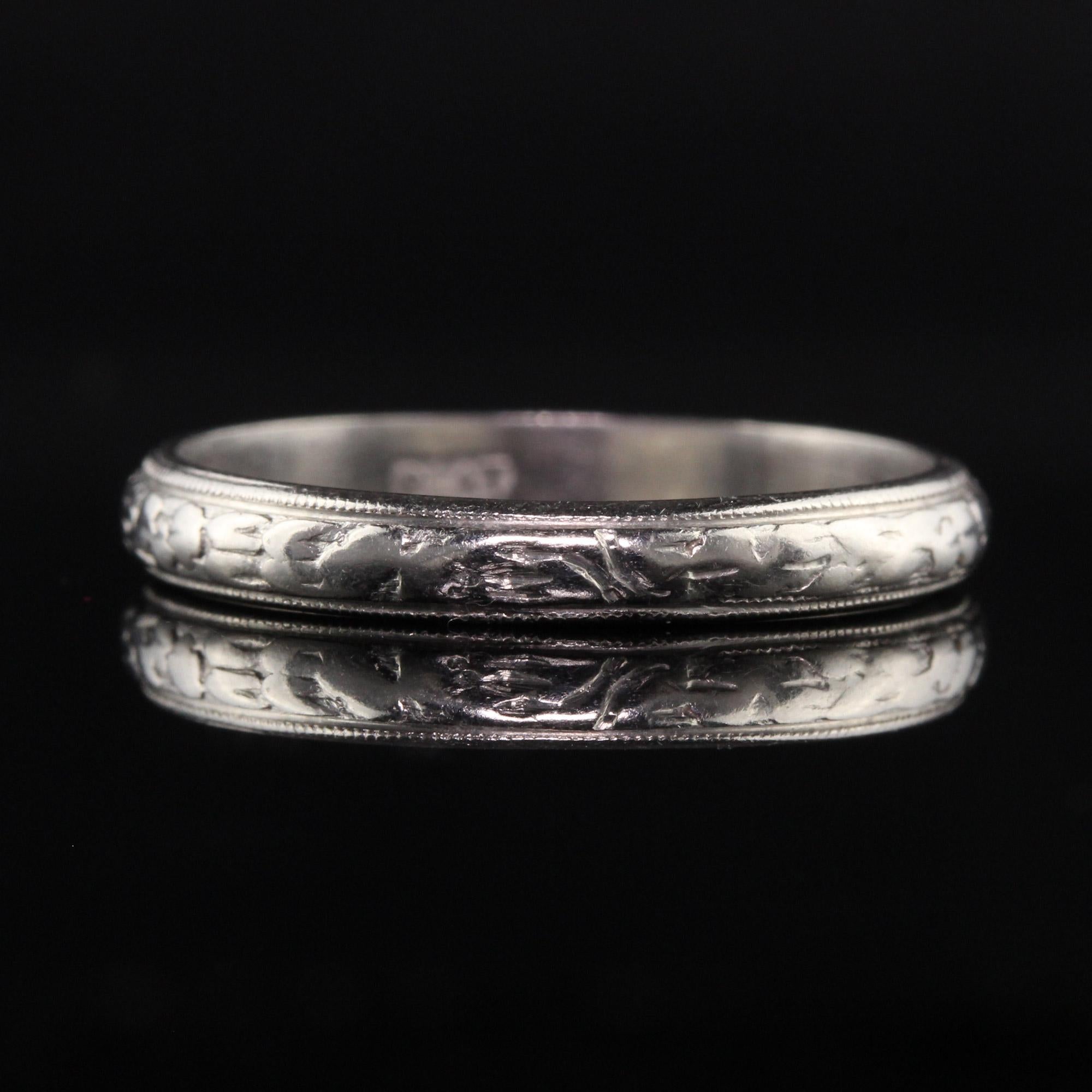 Women's Antique Art Deco Platinum Engraved Wedding Band For Sale