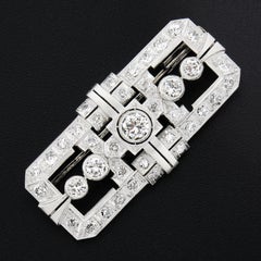 Antique Art Deco Platinum European Diamond Geometric Rectangular Bar Brooch Pin