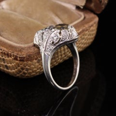 Antique Art Deco Platinum Fancy Colored Diamond Filigree Engagement Ring
