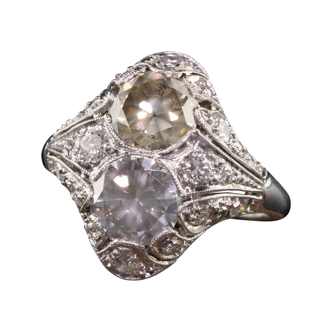 Antique Art Deco Platinum Fancy Colored Diamond Filigree Engagement Ring For Sale