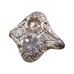 Antique Art Deco Platinum Fancy Colored Diamond Filigree Engagement Ring