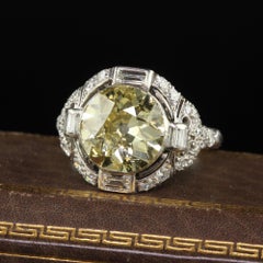 Antique Art Deco Platinum Fancy Intense Yellow Diamond Engagement Ring - GIA