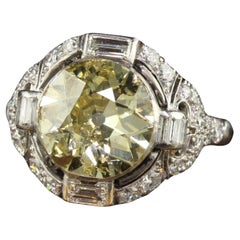 Antique Art Deco Platinum Fancy Intense Yellow Diamond Engagement Ring - GIA