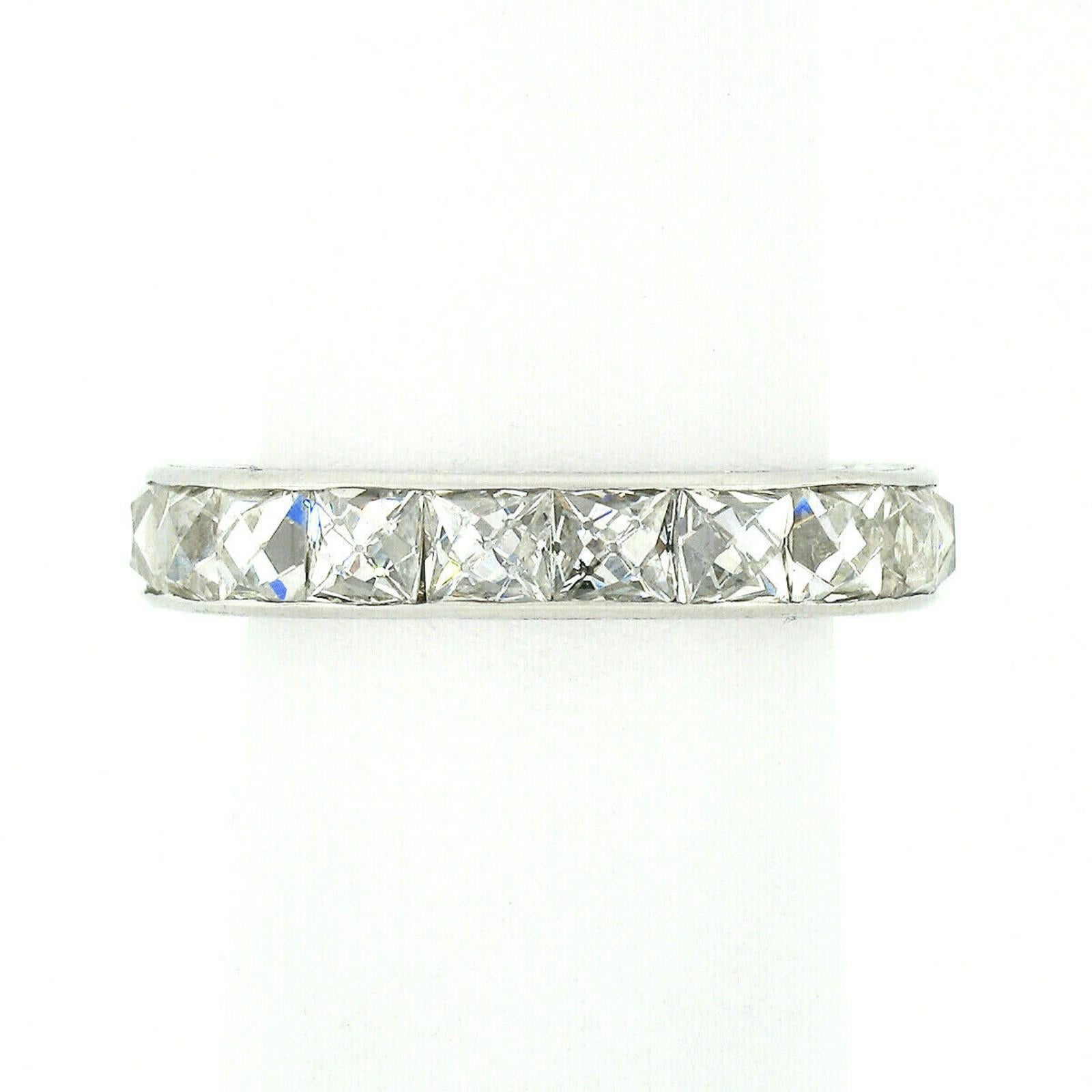 Antique Art Deco Platinum French Cut Diamond 5.40ctw Engraved Eternity Band Ring In Good Condition In Montclair, NJ