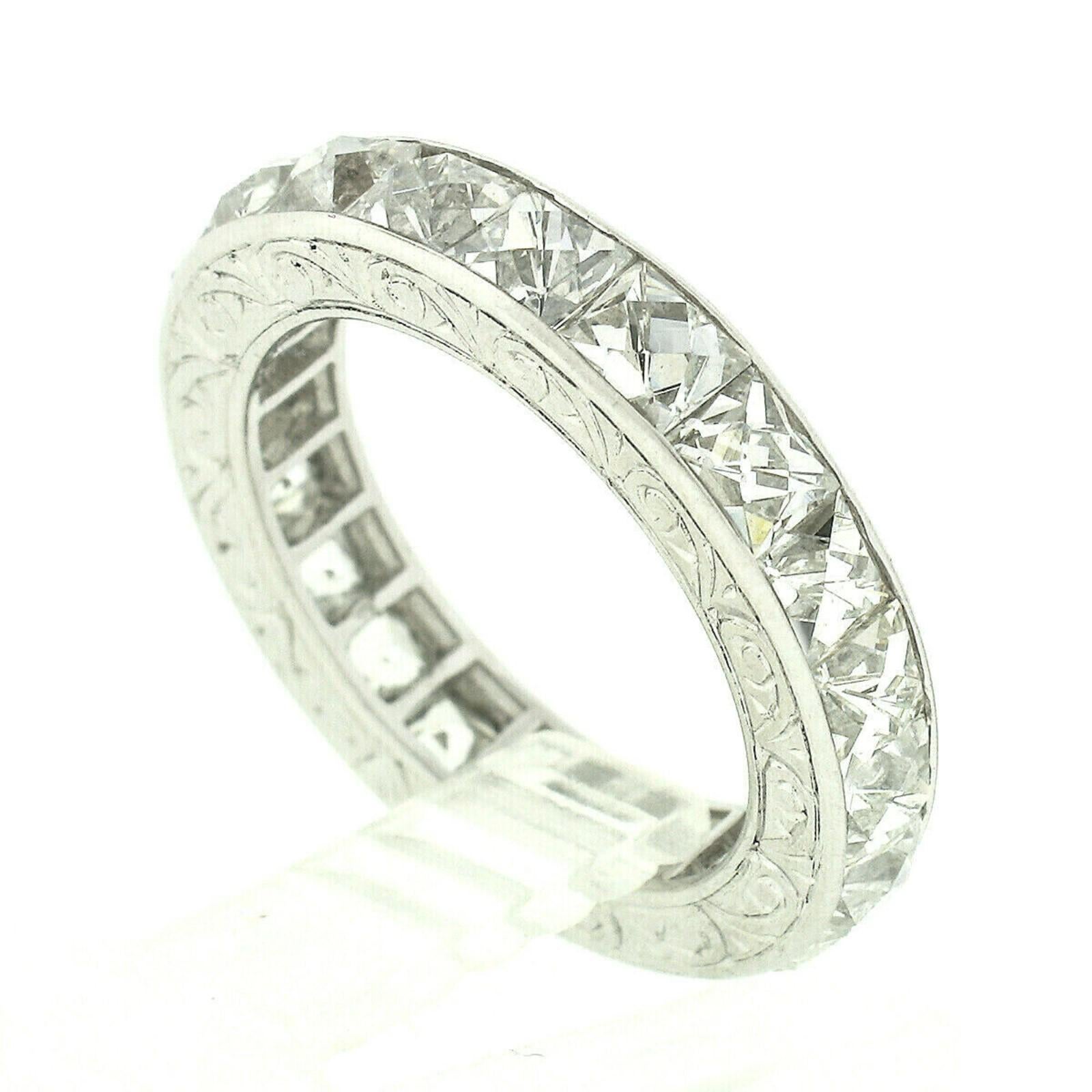 Women's Antique Art Deco Platinum French Cut Diamond 5.40ctw Engraved Eternity Band Ring