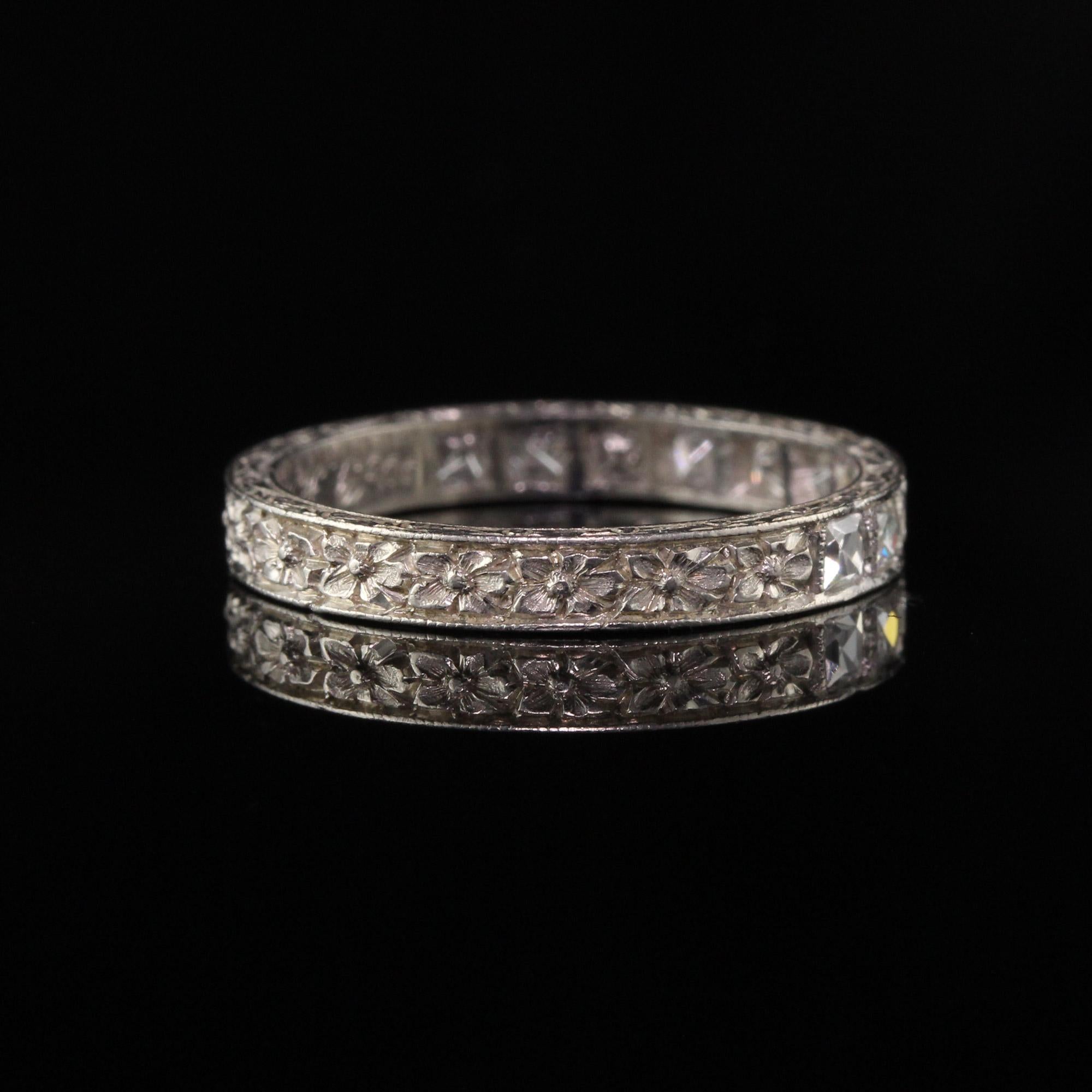 Women's Antique Art Deco Platinum French Cut Diamond Band Ring