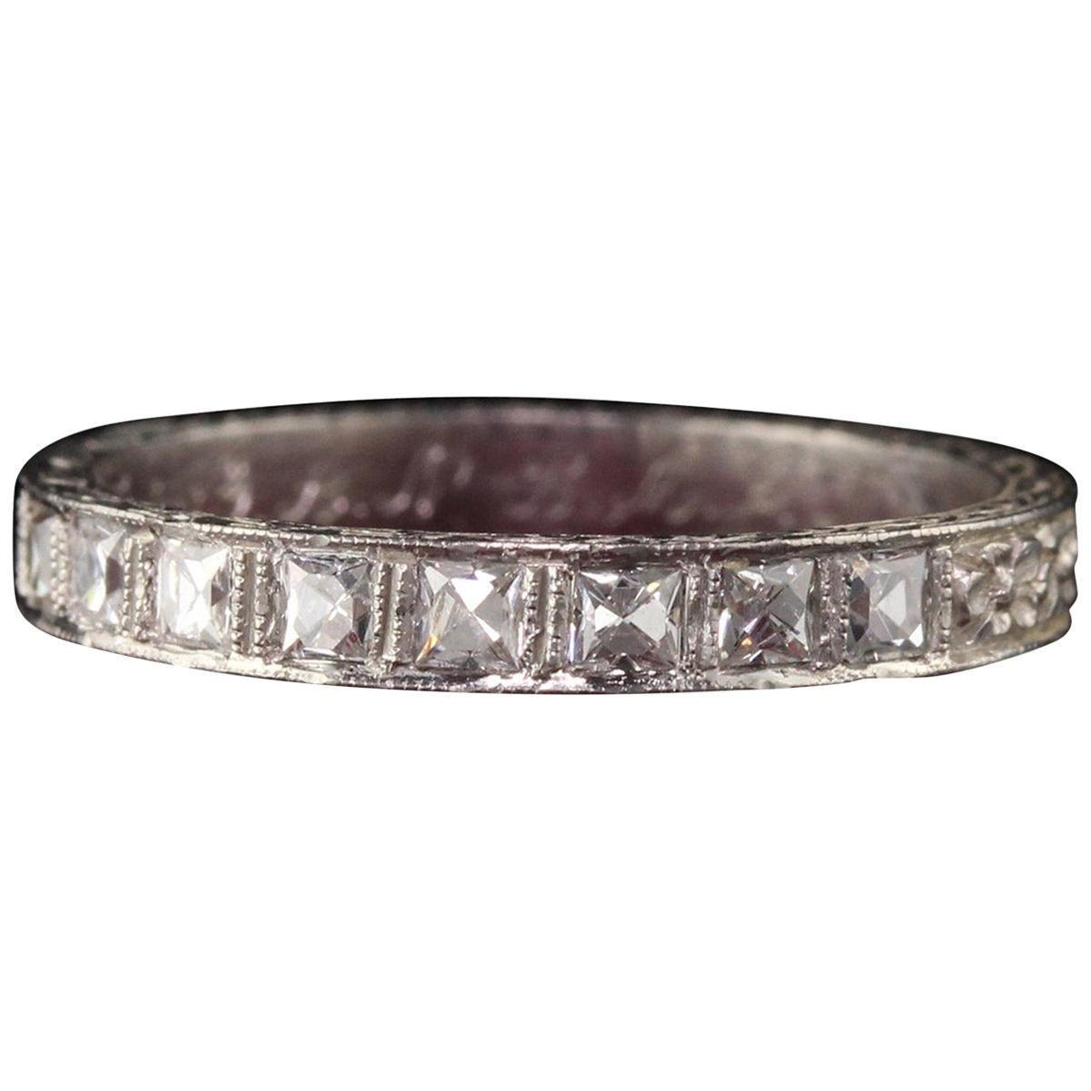 Antique Art Deco Platinum French Cut Diamond Band Ring