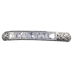 Antique Art Deco Platinum French Cut Diamond Engraved Wedding Band