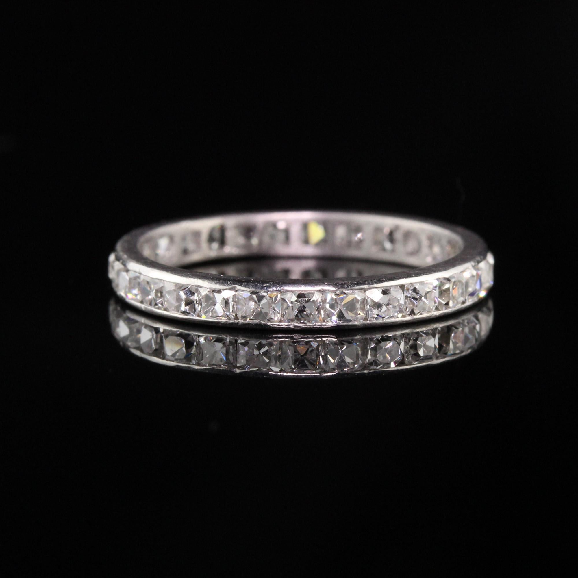 Antique Art Deco Platinum French Cut Diamond Eternity Band In Good Condition In Great Neck, NY