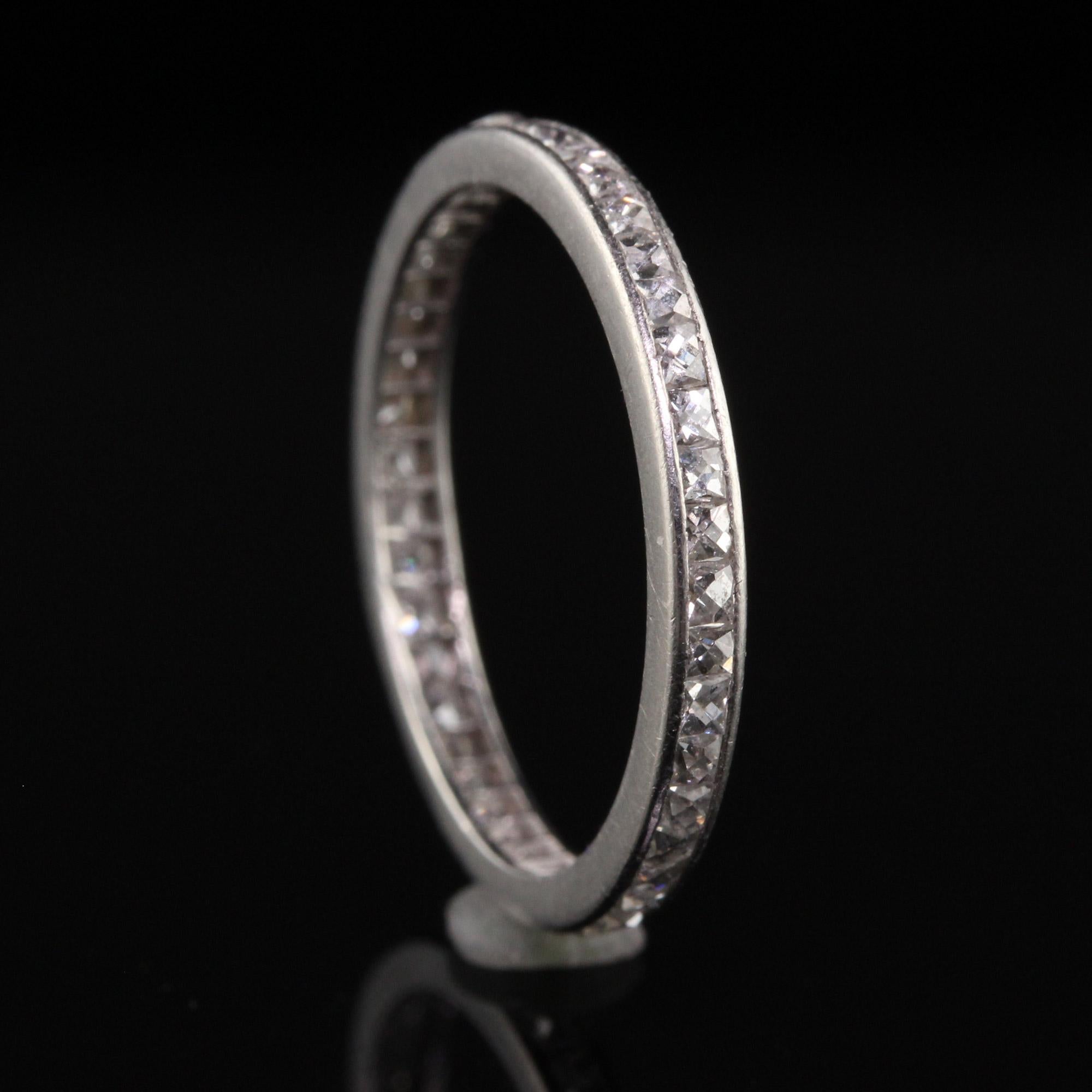 Antique Art Deco Platinum French Cut Diamond Eternity Band In Good Condition In Great Neck, NY