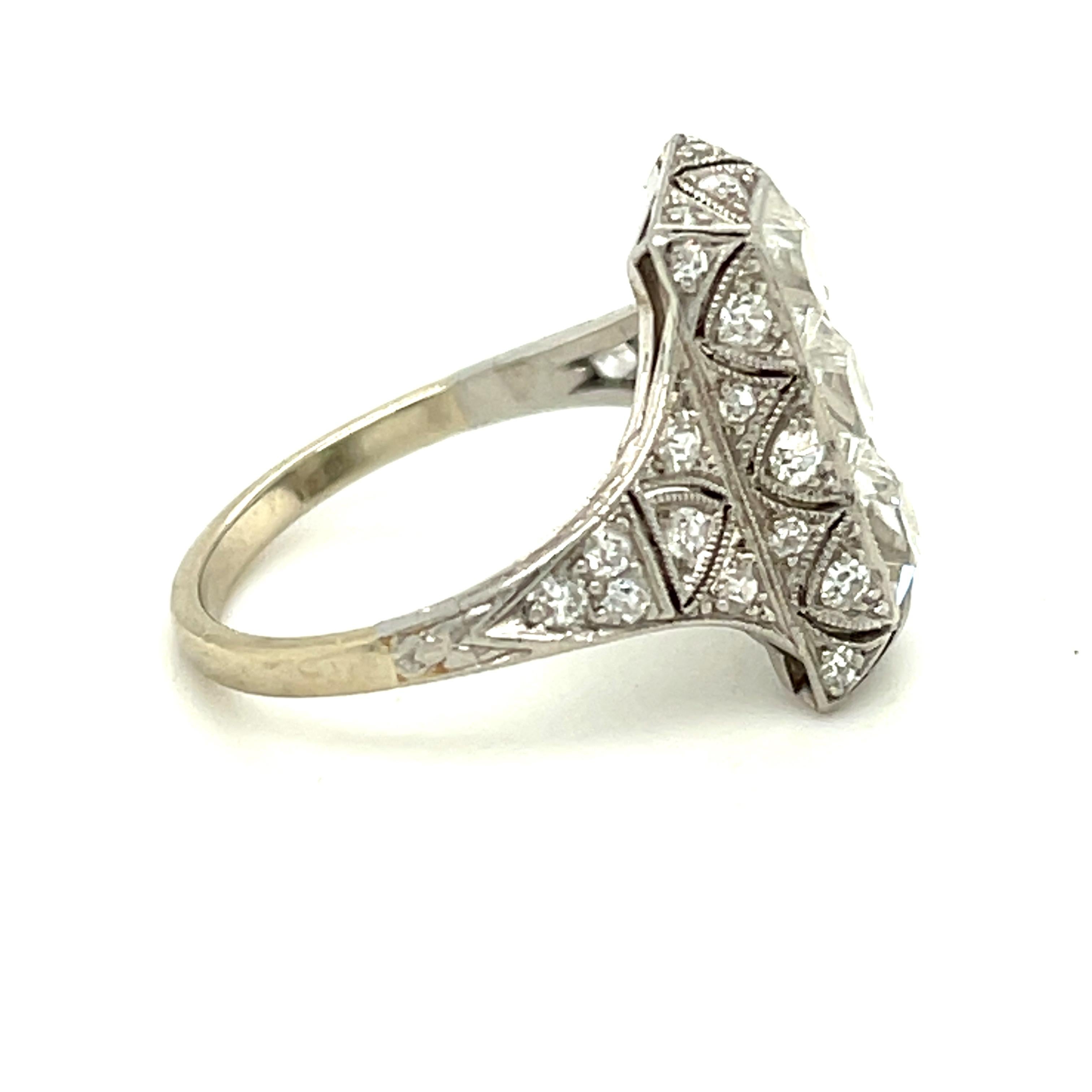 Women's or Men's Antique Art Deco Platinum French Cut Diamond Filigree Ring