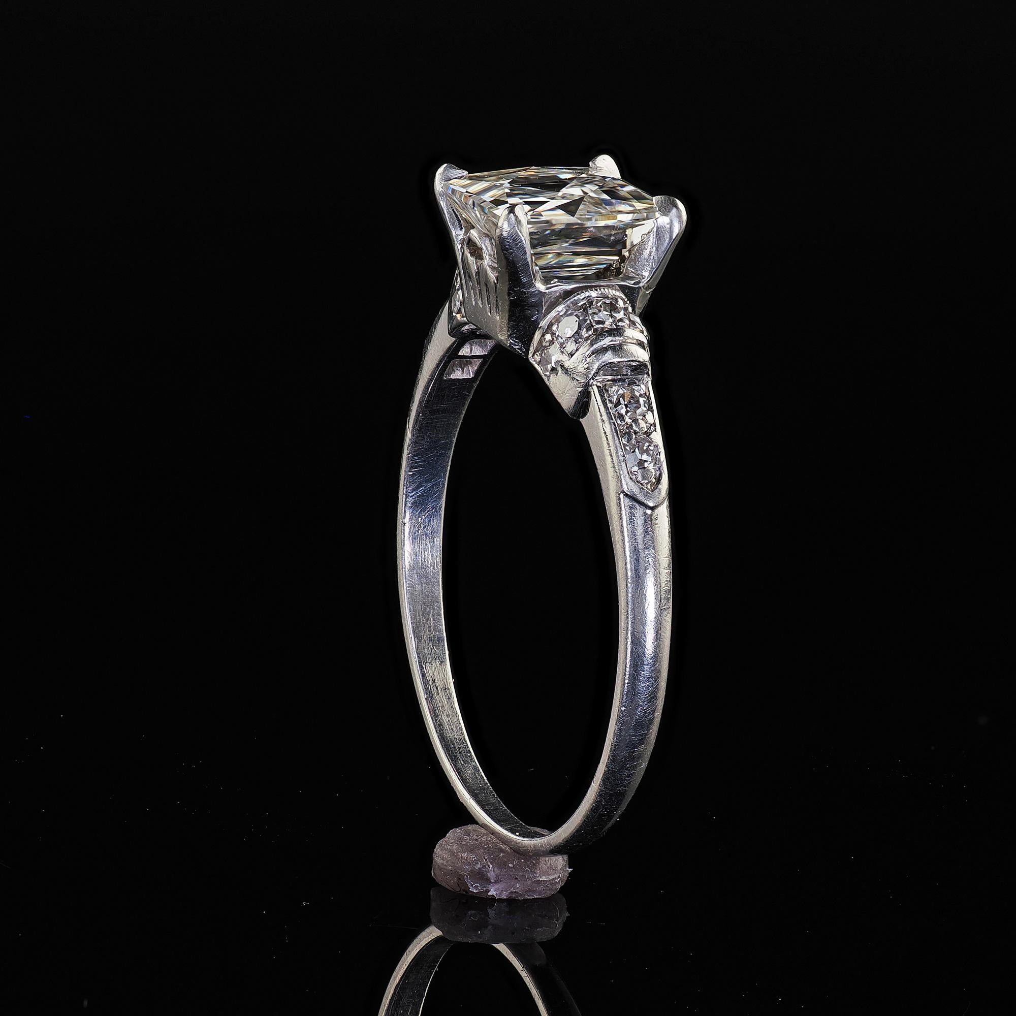 Antique Art Deco Platinum French Cut Diamond Solitaire Engagement Ring - GIA For Sale 6