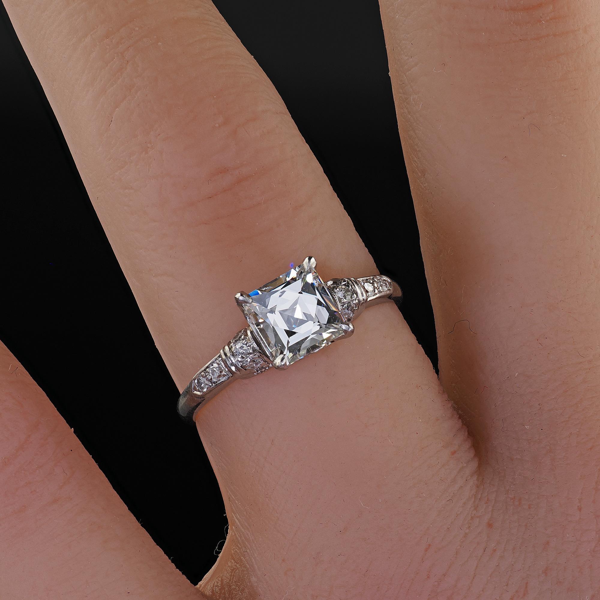 Antique Art Deco Platinum French Cut Diamond Solitaire Engagement Ring - GIA For Sale 7