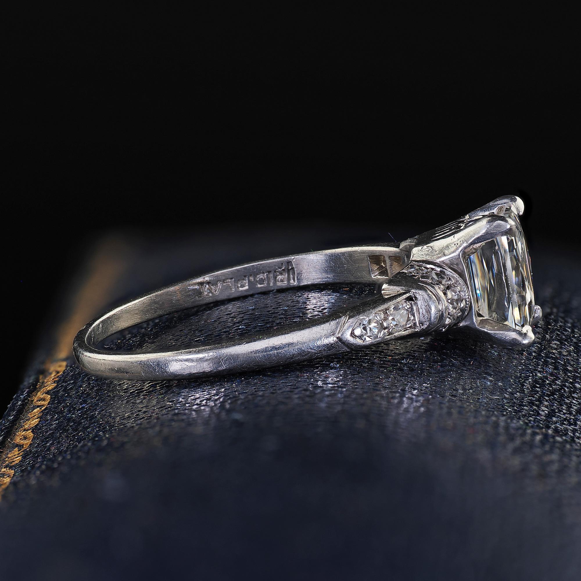 Women's Antique Art Deco Platinum French Cut Diamond Solitaire Engagement Ring - GIA For Sale