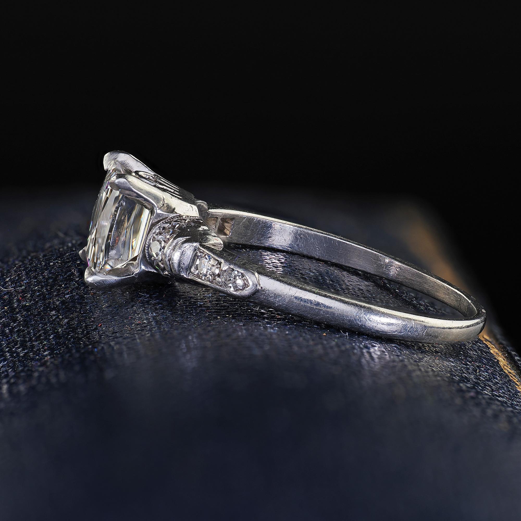 Antique Art Deco Platinum French Cut Diamond Solitaire Engagement Ring - GIA For Sale 1