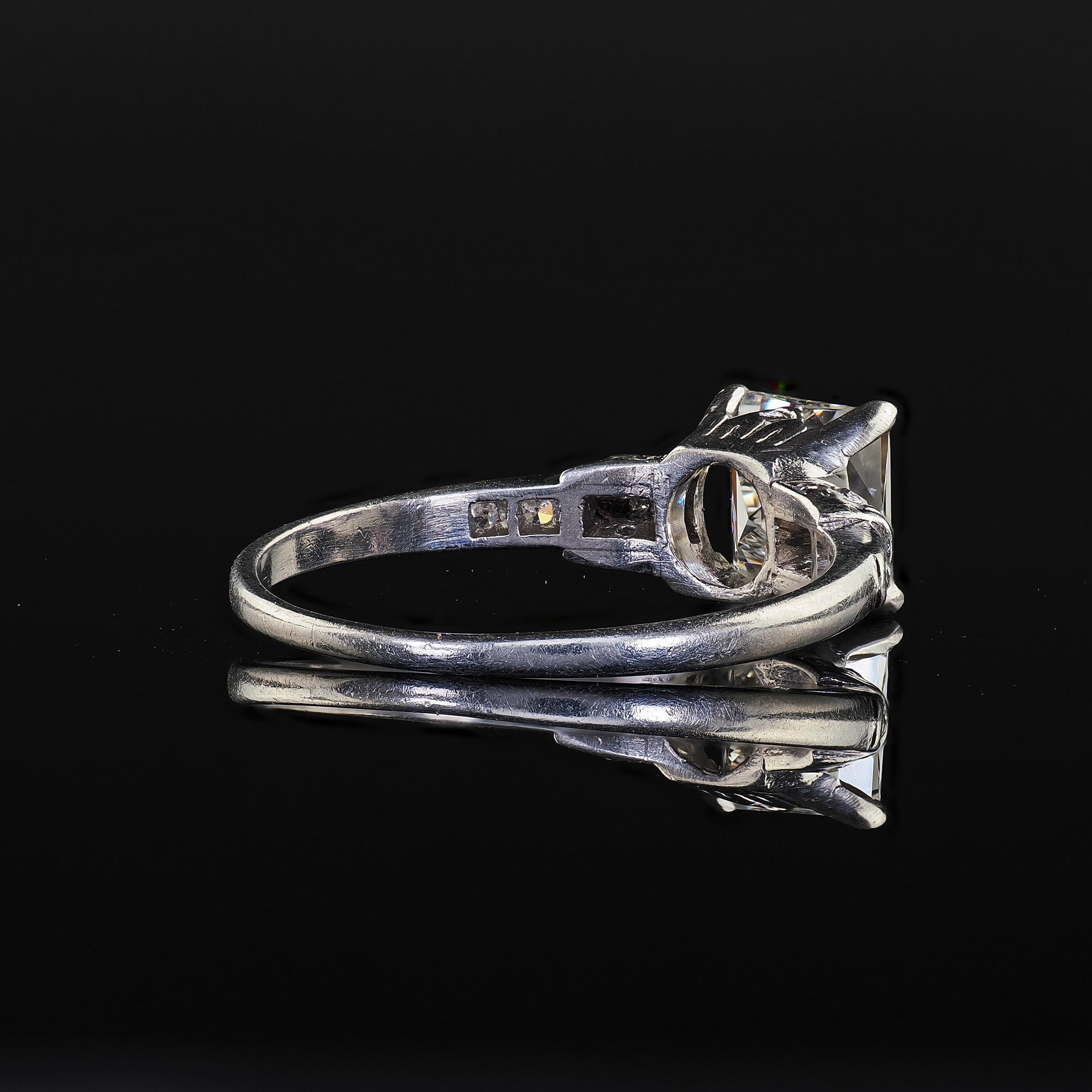 Antique Art Deco Platinum French Cut Diamond Solitaire Engagement Ring - GIA For Sale 5