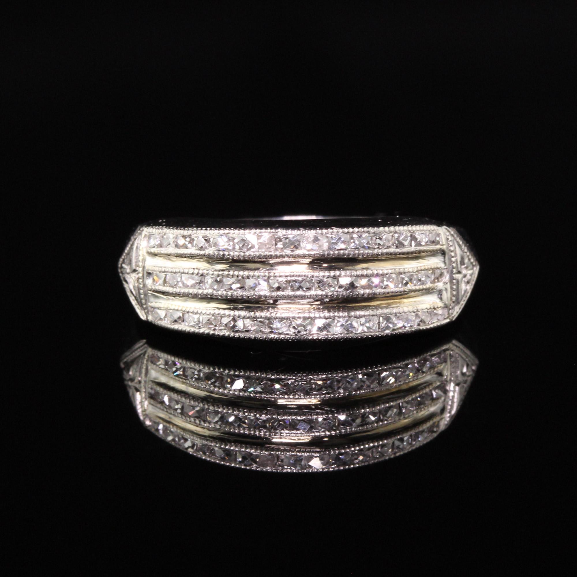 Antique Art Deco Platinum French Cut Diamond Three-Row Band In Good Condition In Great Neck, NY