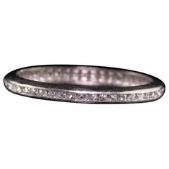 Antique Art Deco Platinum French Cut Diamond Wedding Eternity Band - Size 5 1/4