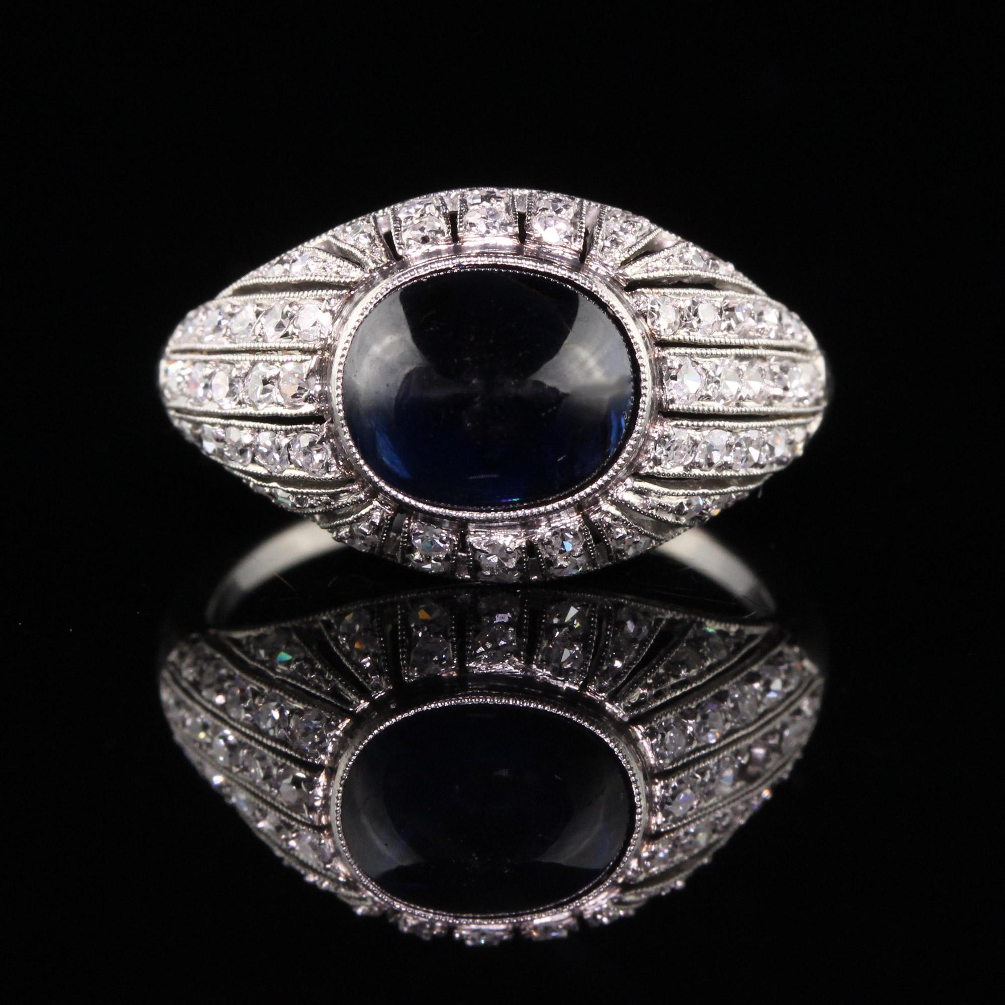 Women's Antique Art Deco Platinum French Sugarloaf Sapphire Diamond Engagement Ring For Sale