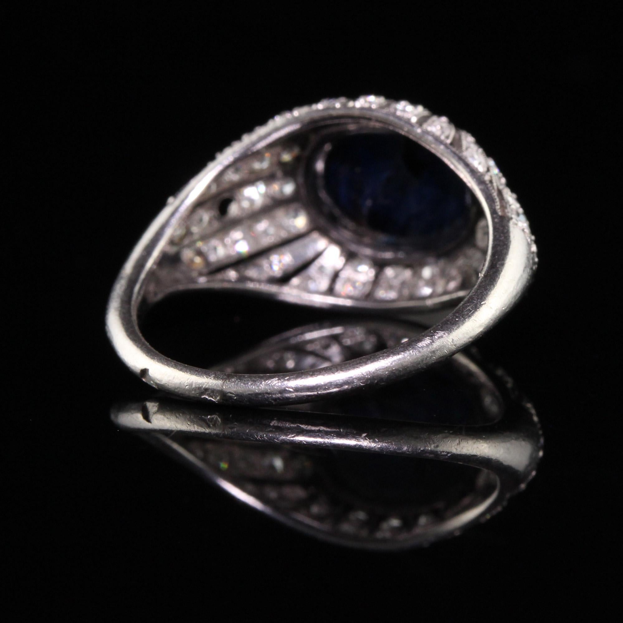Antique Art Deco Platinum French Sugarloaf Sapphire Diamond Engagement Ring For Sale 1