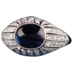 Antique Art Deco Platinum French Sugarloaf Sapphire Diamond Engagement Ring