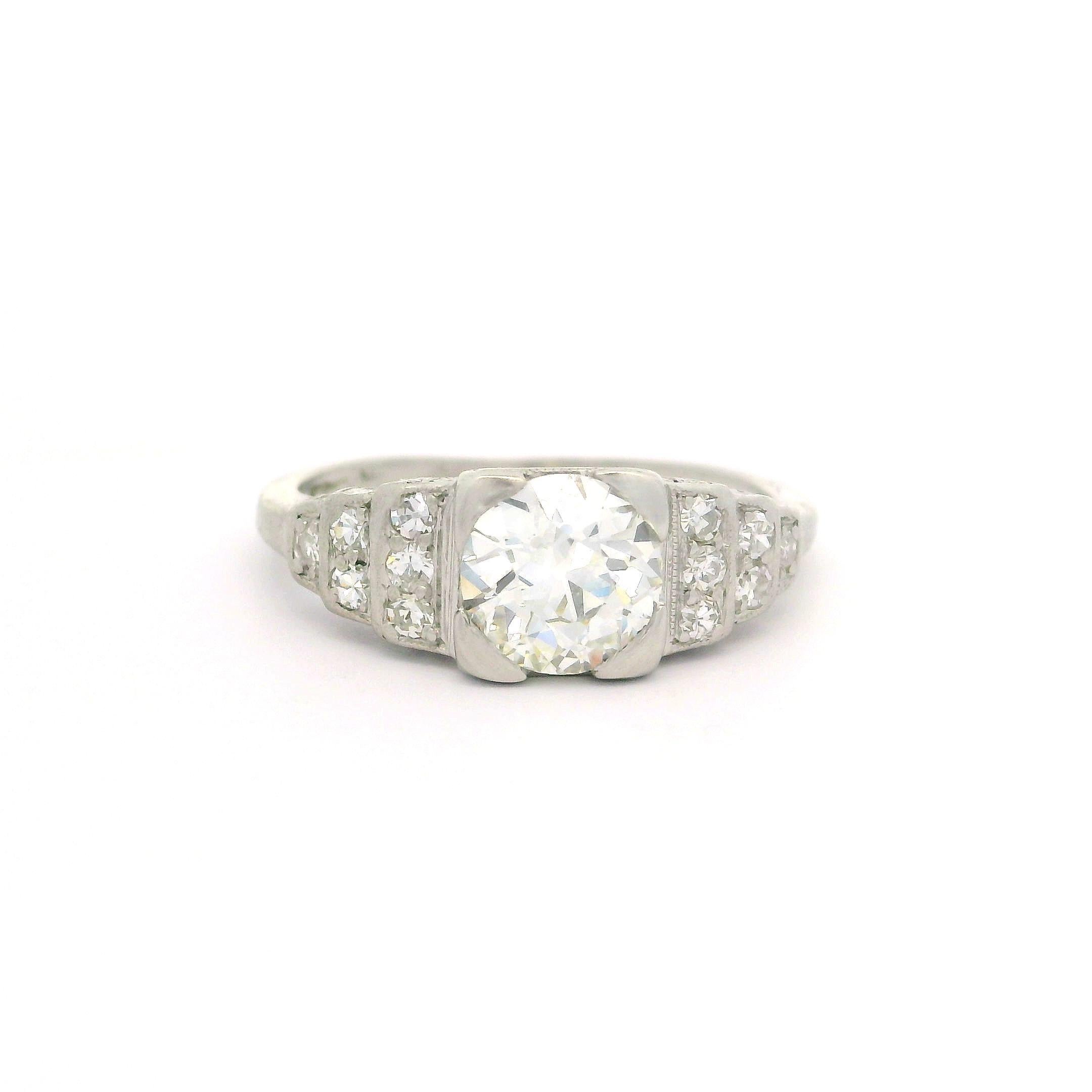 Antique Art Deco Platinum GIA 0.92ctw Diamond Step Sides Engagement Ring For Sale 6