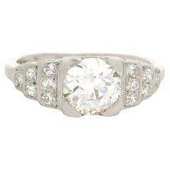 Antique Art Deco Platinum GIA 0.92ctw Diamond Step Sides Engagement Ring