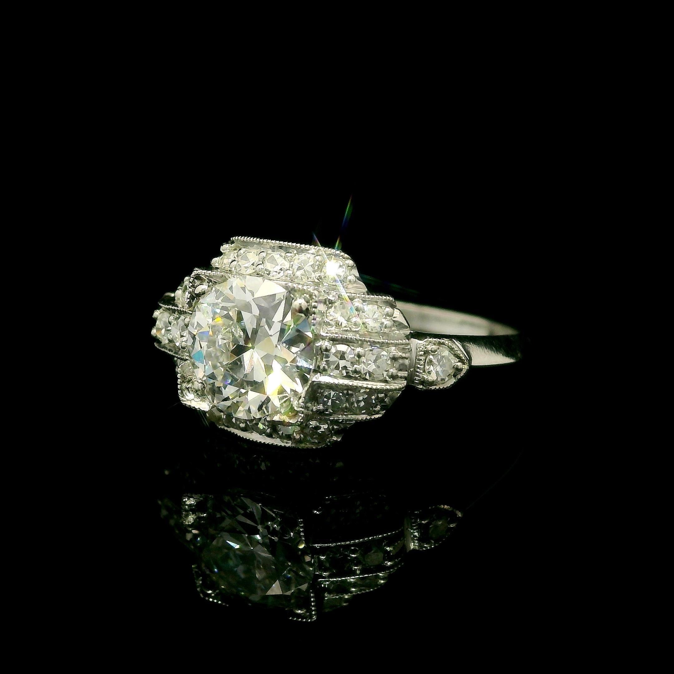 Antique Art Deco Platinum GIA 1.18ct Old Round Cut Diamond Layer Stack Look Ring in vendita 4